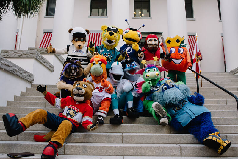 Mascots on the Historic Capitol steps