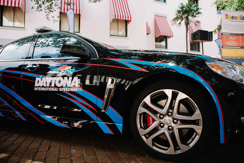 A Daytona International Speedway car on display